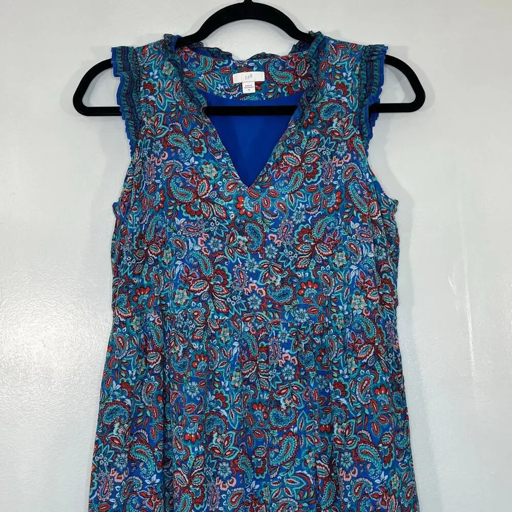 J. Jill Women Sleeveless Paisley Midi Dress XS Layered Ruffle Beach Summer Boho - Picture 4 of 11